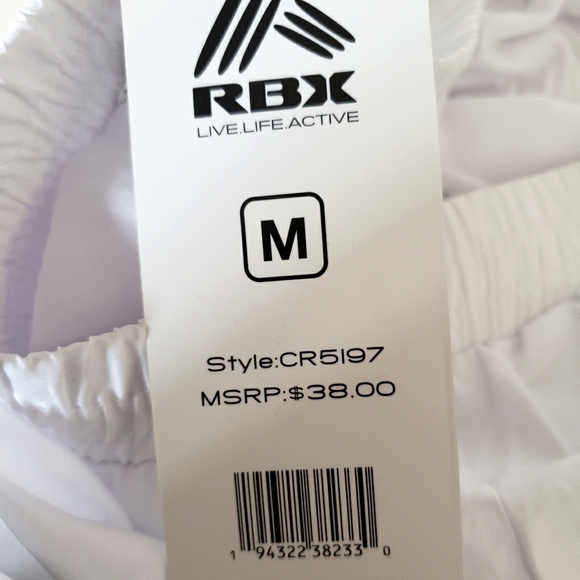 RBX Athletic White Shorts Panty Lined Wicking Flexibility Fade Resistant W-M NWT - Picture 10 of 11